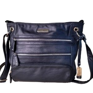 Jones New York Crossbody Black Leather Shoulder Bag Adjustable. New!
